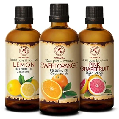 Afbeelding van Citroen Sinaasappel &amp; Mandarijn 3x100ml Set Etherische Oliën Aromatherapie Cadeauset Geurolie Geurverspreider Ontspanning Toevoegen aan Bad Cosmetica Massage Wellness Aroma Lamp Of Elektrische Diffuser