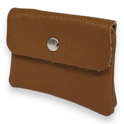 Afbeelding van Ziona portemonnee dames klein leer met muntvak en knoop mini echt leer, bruin, Small, Modern