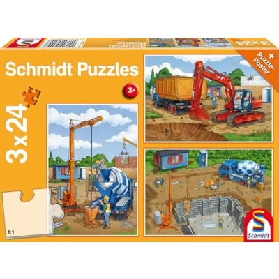 Afbeelding van Schmidt SCH 56200 Op de bouwplaats, 3 x 24 stukjes puzzel vanaf jaar voertuigen