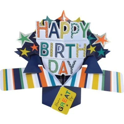 Afbeelding van 3D Pop up wenskaart met envelop Happy Birthday Stars Have a great day!