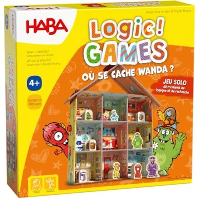 Afbeelding van HABA Logic! Games Waar verborgen Wanda? gezelschapsspel logica spellen 60 puzzels 4 jaar en ouder 306808