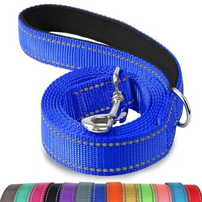 Afbeelding van Joytale Hondenriem met gevoerd handvat, dubbelzijdige reflecterende nylon hondenlijnen voor training, wandelriem kleine, middelgrote honden, 1,8 m x 2 cm, marineblauw