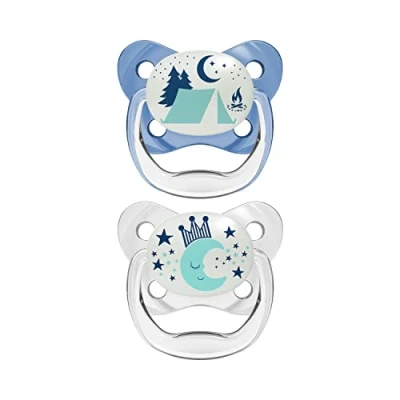 Afbeelding van Dr. Brown&#039;s Night Fopspeen Silicone, Prevent T2, 6 18 Maanden, Blauw, 2 Stuk