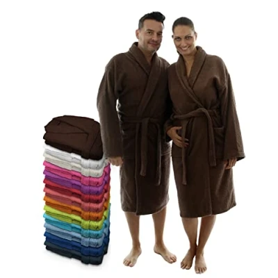 Afbeelding van LEBENGOOD Uniseks badjas voor dames en heren, 100% Amerikaanse badstof, 400 g, met riem, tassen, douche, zachte ochtendjas, handdoek (L, koraal), Chocolade, M