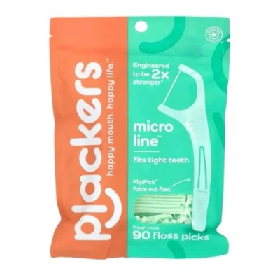 Afbeelding van Plackers Micro Line Flosdraadprikkers uitklapbare FlipPick met veilige ritssluiting, verse munt 90 stuks