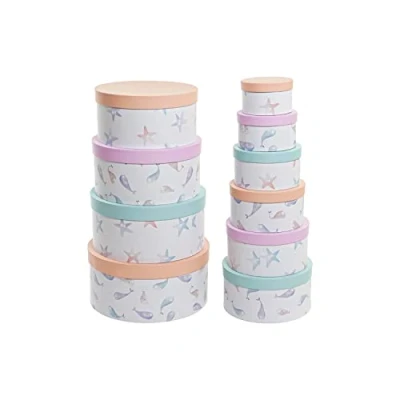 Afbeelding van Set van opstapelbare opbergboxen DKD Home Decor Navy Cirkelvormig Karton (37,5 x 37,5 18 cm)