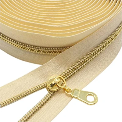 Afbeelding van YaHoGa 9 m goudkleurige eindeloze ritssluiting, per meter, beige 6 mm spiraal + 25 non lock ritsen (goudkleurigbeige)