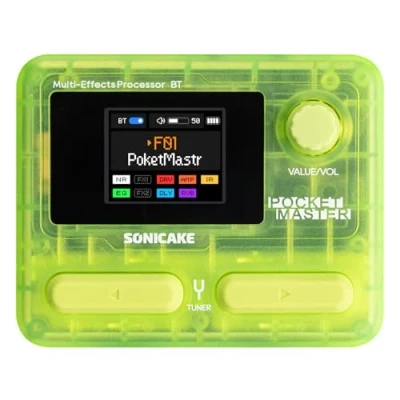 Afbeelding van SONICAKE gitaar multi effectpedaal 9 effectmodules 100 voorinstellingen 20Amp/Cab effectprocessor OTG USB BT audio interface met APP Pocket Master (groen transparant)