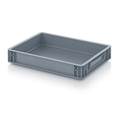 Afbeelding van Auer Eurocontainer EG 43/75 handgrepen gesloten stapelbox 40x30x7,5cm kunststof box 6,9 liter Commissioneercontainer stabiel opslag en transportbox levensmiddelendoos cateringbox camperbox