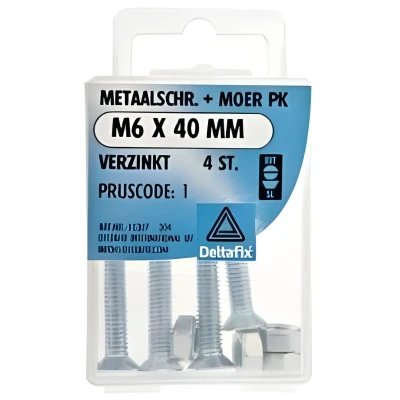 Afbeelding van Deltafix Metaalschroef verzinkt PK + Moer M6 x 40 mm 4 stuks