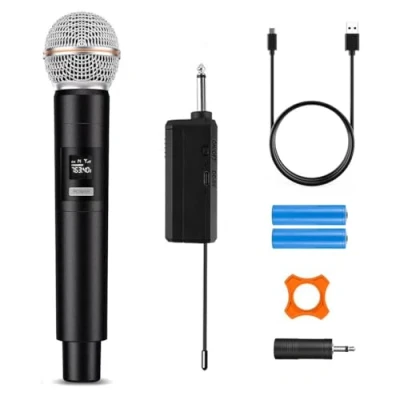 Afbeelding van HUACAM enkele draadloze karaoke microfoon, professionele oplaadbare radiomicrofoon, handmicrofoon, partysysteem, DJ zangtoespraak kerk, feest, bruiloft