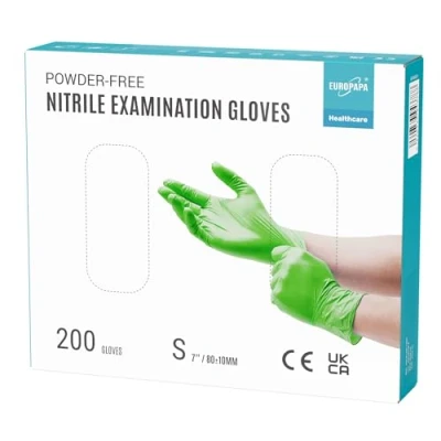 Afbeelding van EUROPAPA® 200 x wegwerphandschoenen, nitrilhandschoenen, poedervrij, onderzoekshandschoenen, EN455 EN374, latexvrij, verkrijgbaar in de maten S, M, L en XL (S, Groen)