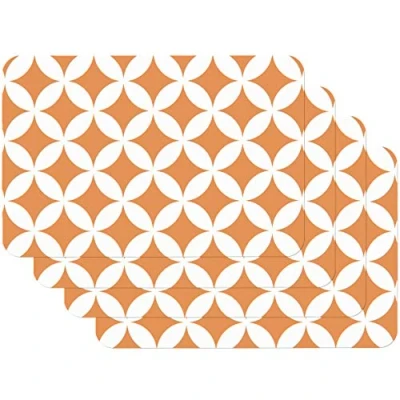Afbeelding van Venilia Placemat voor eetkamer Eliott oranje vintage ruitpatroon, set van 4 afwasbaar polypropyleen, voedselveilig 45 x 30 cm, stuks, 59054
