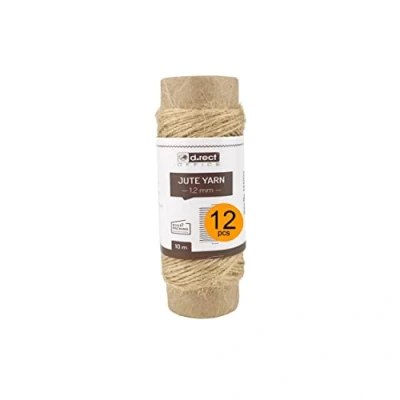 Afbeelding van D.RECT 111022 jute koord, 10 m, 12 stuks, natuurlijk bruin pakkoord, cadeauband, knutselkoord, decoratief 1,2 mm dik, voor: verpakking, doe het zelf kunsthandwerk, bloemisterij,