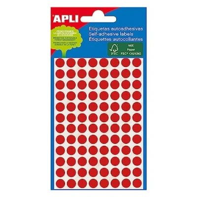 Afbeelding van Apli ronde etiketten in etui diameter 8 mm, rood, 288 stuks, 96 per blad (2046) etiket