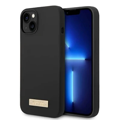 Afbeelding van Guess Silicone Plaque Back Case voor Apple iPhone 14 Plus (6.7&quot;) Geschikt MagSafe Zwart
