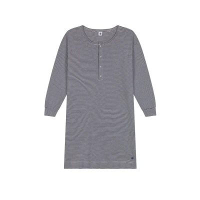 Afbeelding van Petit Bateau A0AXV01 nachthemd, lange mouwen, smoking/marshmallow, S, dames, Smoking/Marshmallow., S