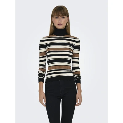 Afbeelding van Only Onlkarol l/s rollneck pullover knt black/whit Trui XS