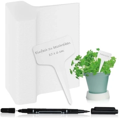 Afbeelding van COM FOUR® 100x plantenetiketten met tweepuntsmarker insteeketiketten 10 cm voor kamers, balkons, tuinen plantpluggen etikettering kweekpluggen bedden