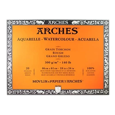 Afbeelding van Arches 1795089 Aquarelpapier in blok (46 x 61 cm, 4 zijdig gelijmd, 300 g/m² grove korrel) 20 vellen natuurwit