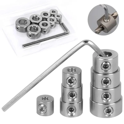 Afbeelding van DXIA 3 10 mm Boorstopkraagset, 8 delig Diepteaanslagringen Set, Instelringset met Zeskantsleutel voor Boordiepte, HSS locator Dieptebegrenzer Boren Houtbewerking