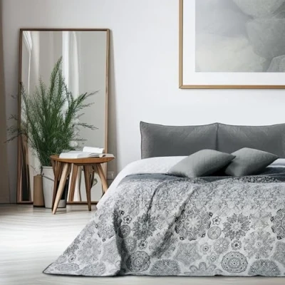 Afbeelding van DecoKing 77191 Sprei 170 x 210 cm staalzilver wit antraciet bedsprei tweezijdig staal zilver stiksel Alhambra