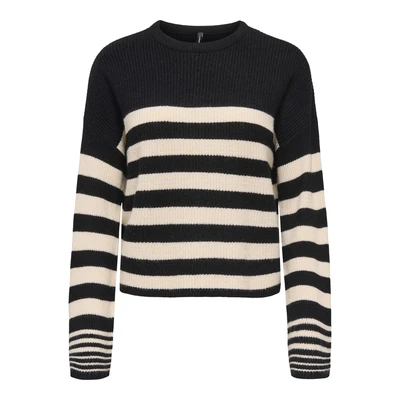 Afbeelding van ONLY Onlkatia Stripe Oneck Trui, Dames, Maat: XS, Black