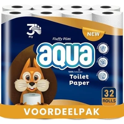 Afbeelding van AQUA Tripple Soft 1x32 Rollen WC Papier 32 3 Laags Toiletpapier, Extra Zacht &amp; Pluisvrij, comfort Voordeelverpakking