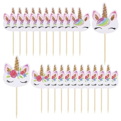 Afbeelding van eenhoorn taartdecoratie, 24 stuks eenhoorndecoratie voor cupcakes en muffin, topper verjaardagsdecoratie regenboog decoratie, taart meisjes, verjaardag