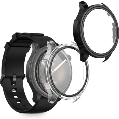 Afbeelding van kwmobile 2x cover geschikt voor Huami Amazfit Balance A2286 Fitnesstracker van gehard glas en kunststof frame set transparant / zwart