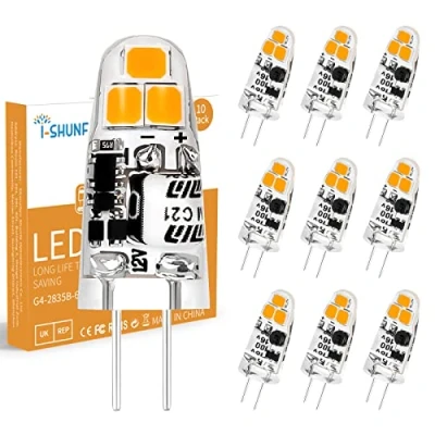 Afbeelding van I SHUNFA Set van 10 g4 1.2W LED lampen warmwit 3000K AC/DC 12V vervanging 15w halogeenlampen voor slaapkamer, keuken, eetkamer, kantoor