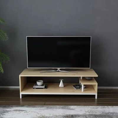 Afbeelding van Kyrisa design TV meubel B120cm Wit metaal en licht eikenhout Menzzo