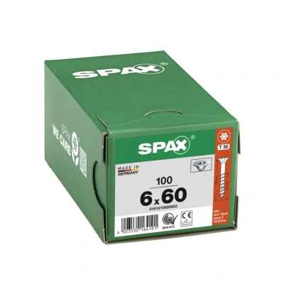 Afbeelding van Spax spaanplaatschroeven platverzonken kop verzinkt T Star T30 deeldraad 6.0 x 60mm