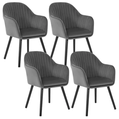 Afbeelding van WOLTU Set van 4 eetkamerstoelen fluweel en massief houten vrijetijdsstoel,donkergrijze receptiestoelen BH259dgr