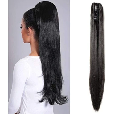 Afbeelding van SEGO paardenstaart uitbreiding pony haar deel haarverlenging franje haarstuk recht hittebestendig zoals echt natuurlijke zwarte 21 “(53cm) 140g