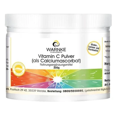 Afbeelding van Vitamine C poeder 300 g Calcium L Ascorbaat 100% puur zonder toevoegingen, maagvriendelijk, gebufferd Warnke Vitalstoffe Duitse apothekerskwalitei