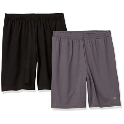 Afbeelding van Amazon Essentials Men&#039;s Performance Tech korte broek met losse pasvorm (verkrijgbaar in grote en lange maten), Pack of 2, Donkergrijs/Zwart, M