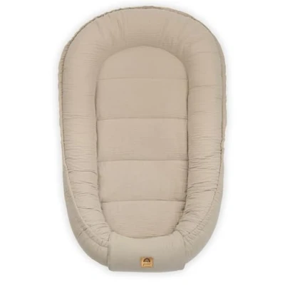 Afbeelding van PIMKO Babynestje voor baby&#039;s, knuffelnest, babycocon zuigelingen en pasgeborenen, 60 x 90 cm, 100% katoen, mousseline, beige latte