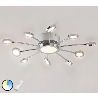 Afbeelding van Lindby LED plafondlamp met dimmer 11lichts Metaal, polycarbonaat H: 7.6 cm chroom, wit Inclusief lichtbronnen