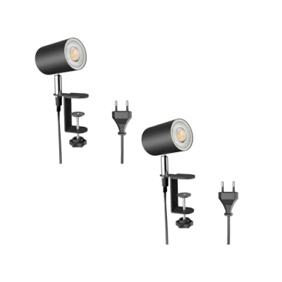 Afbeelding van ledscom.de 2 stuks klemlicht WAIKA, schakelaar, zwart mat, incl. LED GU10 lamp, 468lm warm wit