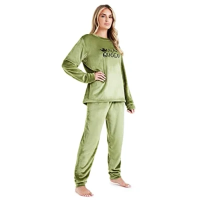 Afbeelding van CityComfort pyjama voor dames, lange fleece huispak, behaaglijk, groen, L