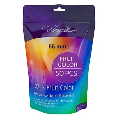 Afbeelding van VIBRATISSIMO Fruit Color condooms 50 pack I authentiek gevoel &amp; extra vochtig voor mannen Hersluitbare condoomverpakking Kleurrijke Ultradunne b=55mm