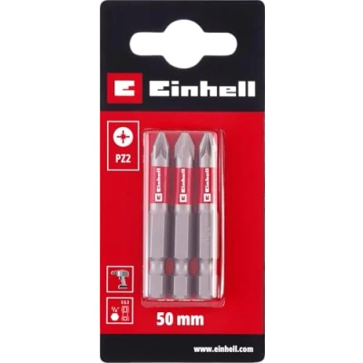 Afbeelding van Originele Einhell standaard bits, 3 delig, 50 mm, PZ2 (chroom vanadium, nauwkeurige schroeven, goede controle, rode kleurring, E6.3 schacht)