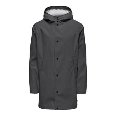 Afbeelding van ONLY &amp; SONS Heren ONSLUCA RAIN Coat OTW regenjas, Grey pinstripe, XXL, Grijs XXL