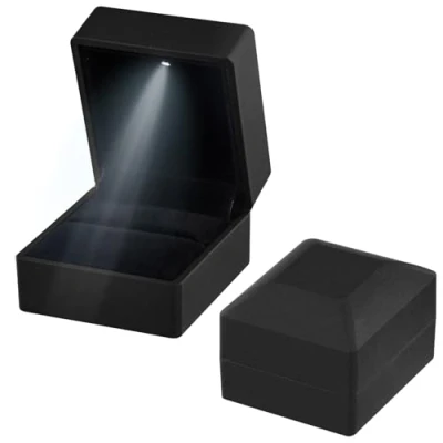 Afbeelding van Jinlaili ringendoos met ledlicht, fluwelen ringendoos, decoratieve hartvormige voor verloving, huwelijksaanzoek, Kerstmis, zwart 2