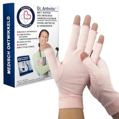 Afbeelding van Dr. Arthritis Artritis koperen compressiehandschoenen voor dames en heren, carpaal tunnelhandschoenen, handbrace artritis, pijn ondersteuning (roze, X Large)