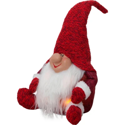 Afbeelding van Kerstkabouter rood Met 4 LED lampjes 34cm lichtkleur: Warm Wit Werkt op batterijen timer functie Kerstdecoratie