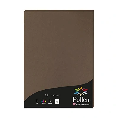 Afbeelding van Clairefontaine 4292C verpakking met 50 kaarten pollen 120g, DIN A4, 21 x 29,7cm, bruin