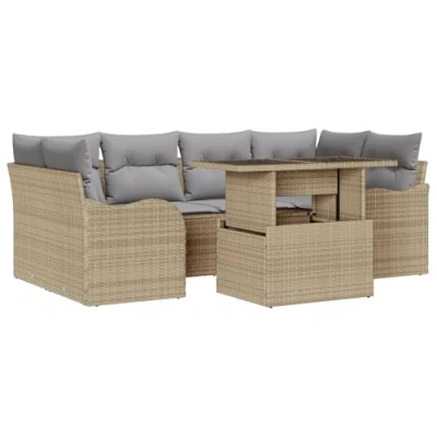 Afbeelding van vidaXL 7 Delige Tuin Sofa Set met Kussens Beige Poly Rattan