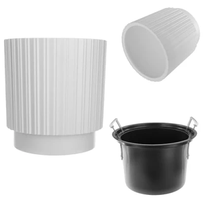 Afbeelding van KADAX Decoratieve bloempot met binneninzetstuk, ronde bloempot, sierpot van kunststof, voor binnen en buiten (wit, 30 cm)